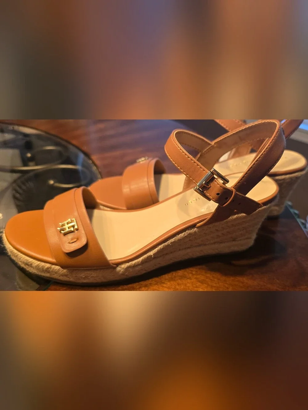 Tommy Hilfiger NWT Tan Espadrille Wedge Sandals, Sz. 8